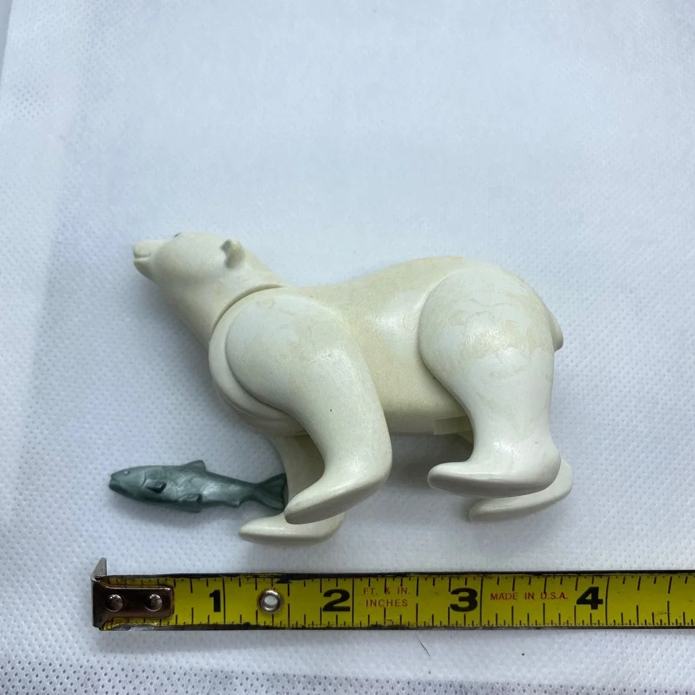 Vintage 1986 Playmobil Polar Bear Articulated Figure with Fish Accessory Cream